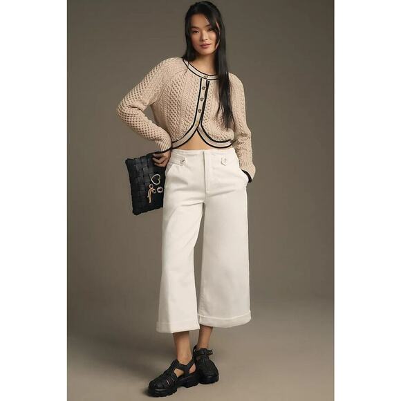 Anthropologie Maeve Cropped Ex High-Rise Wide-Leg Jeans Sz 23 Tall White #8D405 - Picture 1 of 14